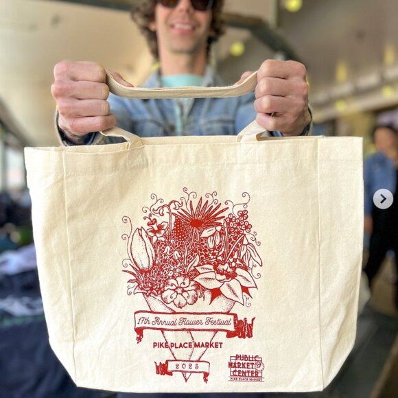 NEW Pike Place Market Shopping Tote Bag, Seattle, Washington Groceries Canvas - Picture 3 of 3